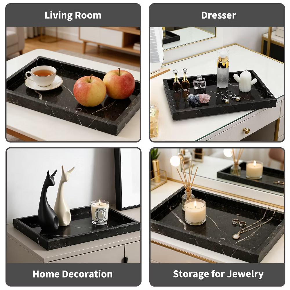 Elegant Natural Marble Jewelry Tray - 12x8" Dark Coffee Veined Stone Organizer for Bathroom, Kitchen, Dresser - Ideal for Perfume, Home Decor - Image 3