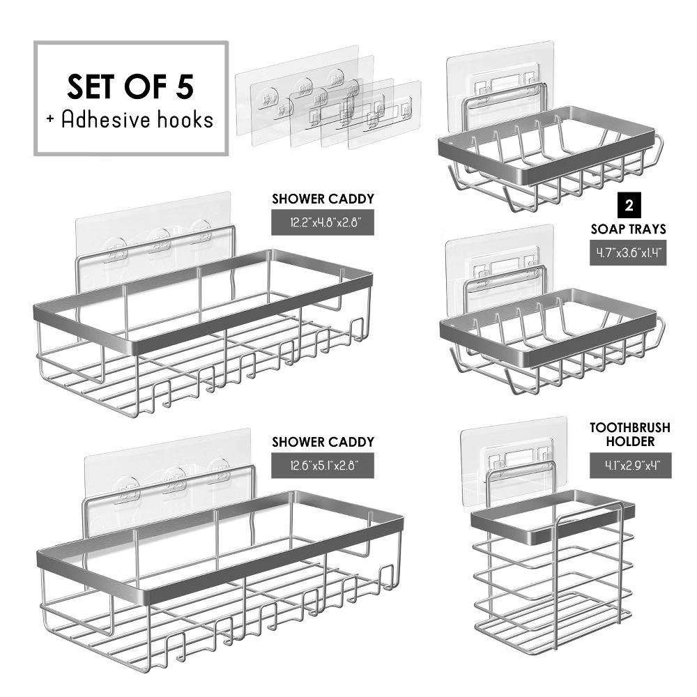 Hearth & Harbor Shower Caddy Adhesive Shower Organizer, Large Capacity Stainless Steel Shower Caddies - Image 25