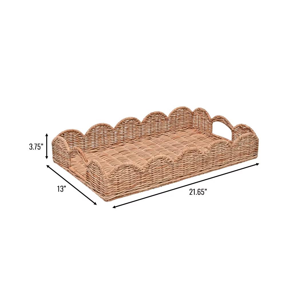 happimess Scalloped 21.5" Southwestern Cottage Hand-Woven Rattan Tray with Handles - Image 6