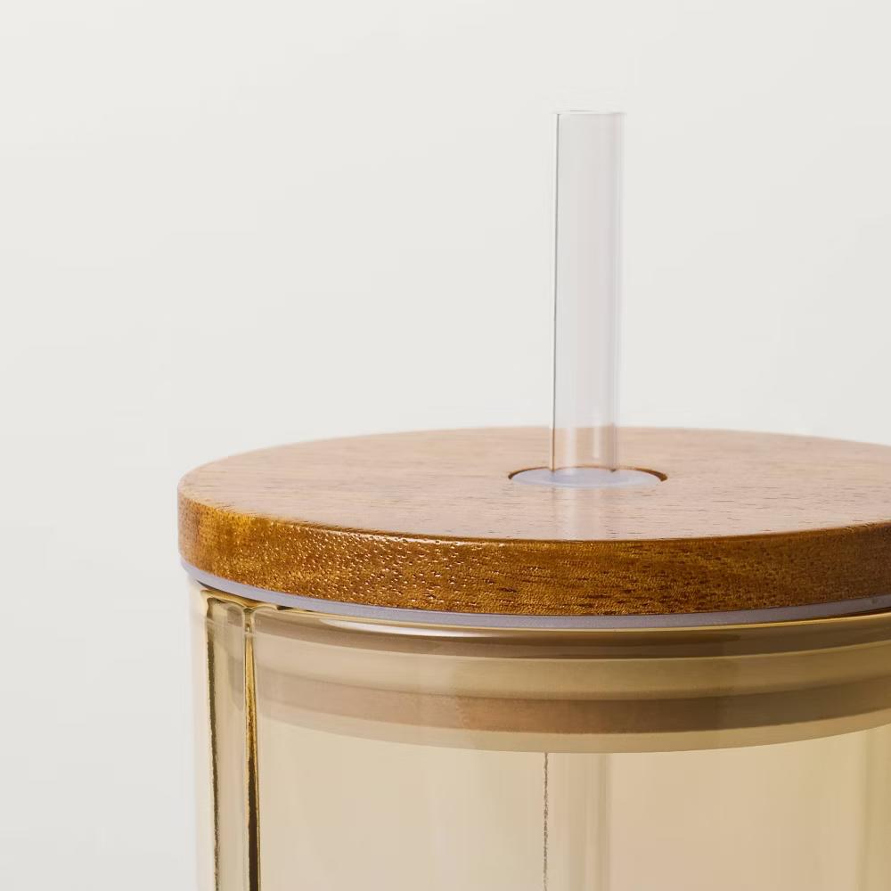 21oz Glass Tumbler with Wooden Lid - with Magnolia - Image 5