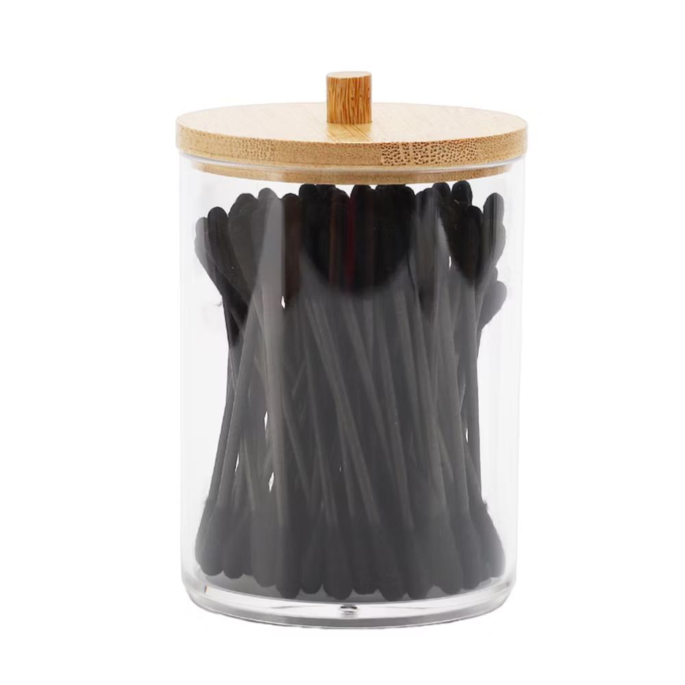 Acrylic Bamboo Wood Cotton Swab Jar Clear Wood Color 1 Pc - Image 7