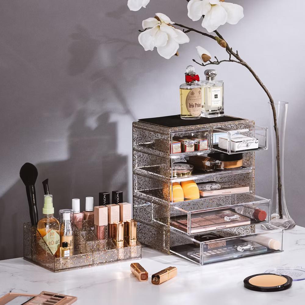 2 Piece Acrylic Makeup and Jewelry Storage Organizer Case (6 Drawers and Lipstick Tray) - Image 27