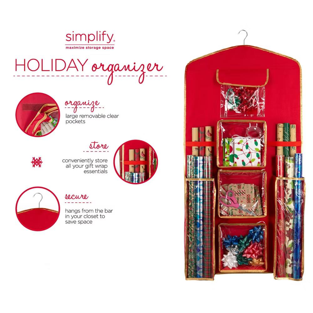 Holiday Hanging Gift Wrap Organizer with 4 Front Pockets - Simplify - Image 4