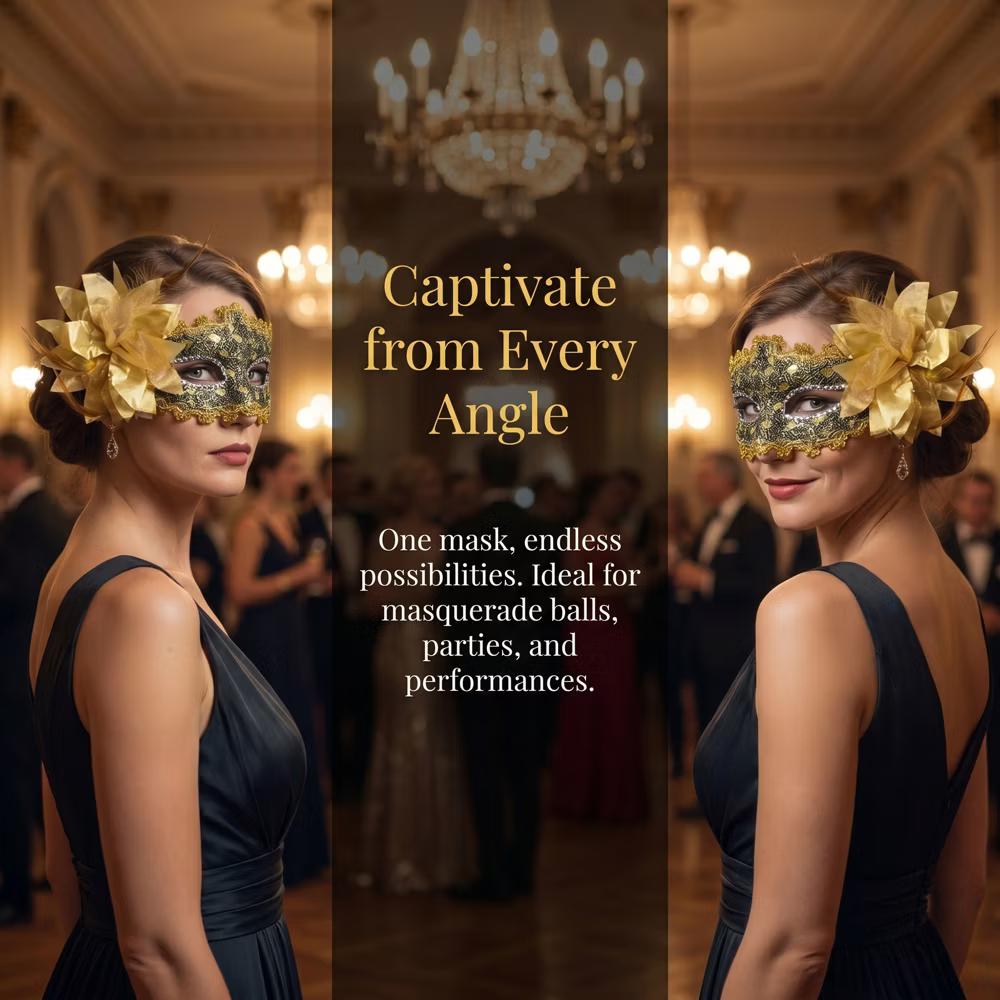 Venetian Masquerade Side Flower Rose Eye Mask for Halloween Costume Party Decor - Image 17