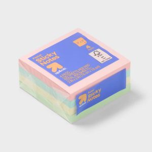 4pk 3"x3" Sticky Notes Pastel - Multicolor, 400 Sheets, Office Stationery, Uncoated Paper, Glue Binding