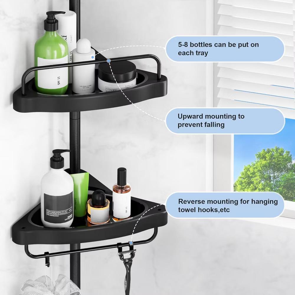 Corner Shower Caddy: Adjustable 55-122 Inch, 4-Tier ABS Basket, Stainless Steel Tension Pole, Space-Saving Bath Organizer. - Image 7