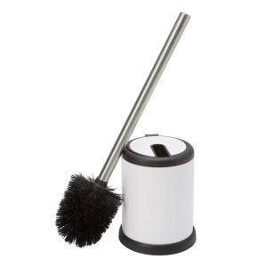 Self Closing Lid Toilet Brush and Holder White - Stainless Steel Bathroom Cleaning Accessory