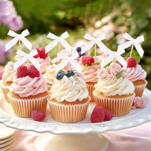 Durable Multipurpose Pastel Pre-assembled Non Edible Cupcake Toppers 30 Pcs White