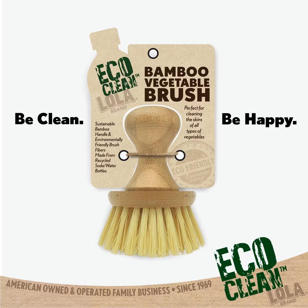 Vegetable Brush w/ Comfort Bamboo Knob, 2 Pack, Durable Poly Bristles, Natural Bamboo, Fibers are Recycled Soda/Water Bottles - Image 2