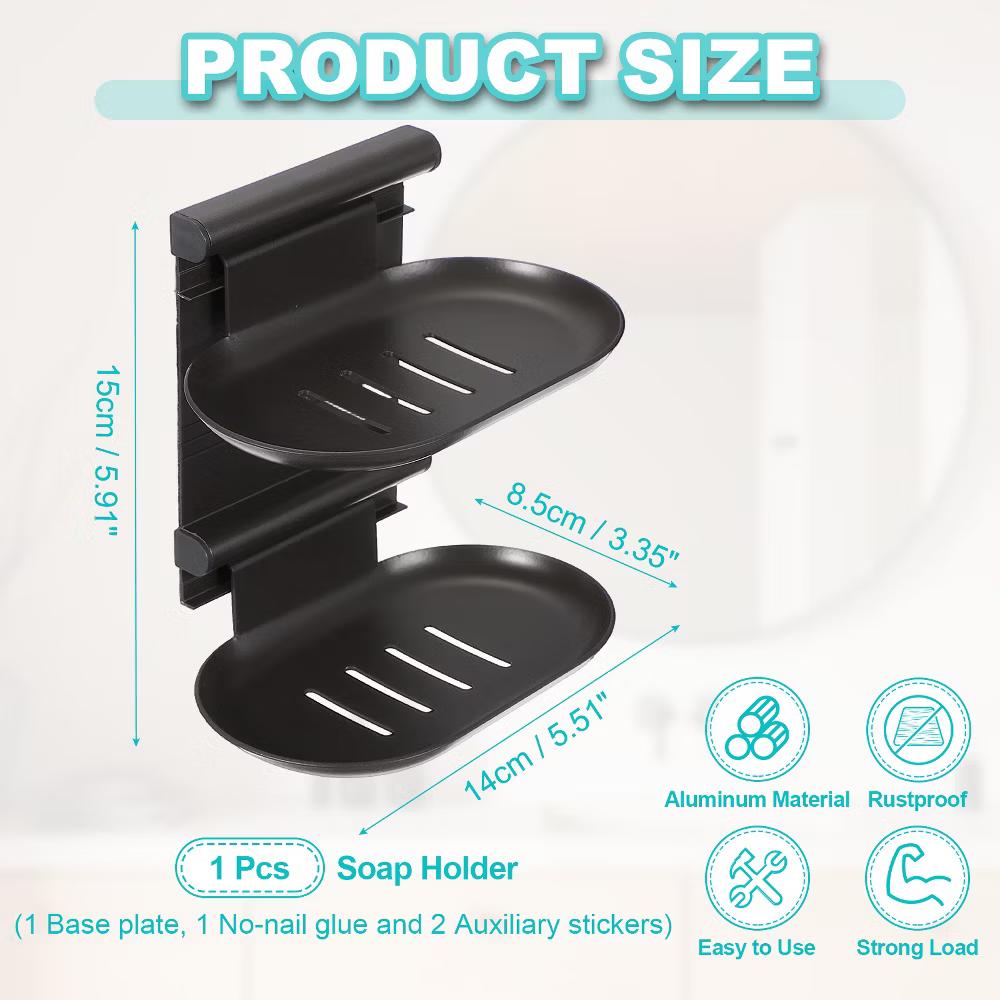Adhesive Soap Dish Holder, No Drilling Double Wall Mounted Shower Soap Dish - Image 7