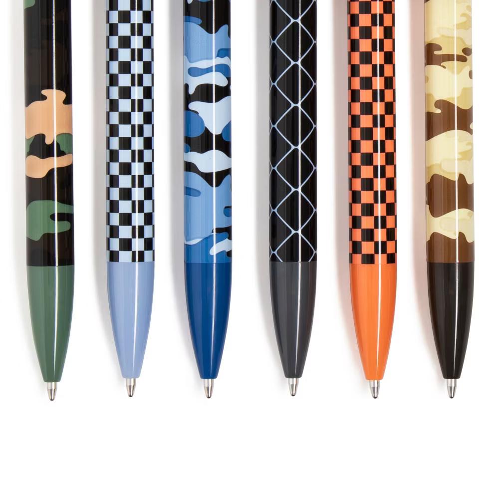 6ct Laguna Ballpoint Black Ink Pens Camo and Check - Image 3