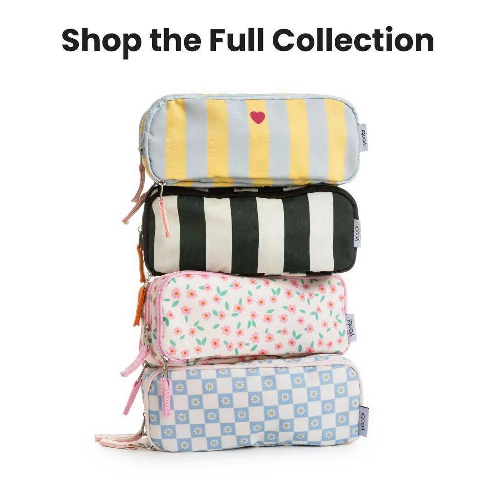 Triple Zip Pencil Pouch - Pink Wildflower, School Supplies - Image 3
