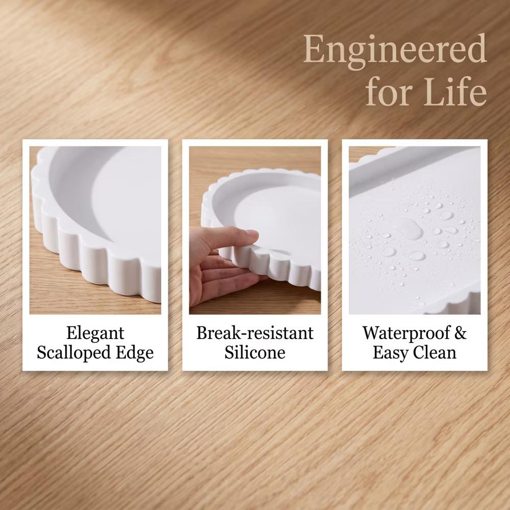 2Pc Round Silicone Vanity Tray Set Decorative Catchall Organizer for Bathroom Countertop Perfume White - Image 97
