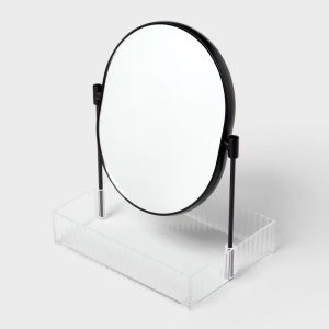 Clear Ribbed Acrylic Tray with Black Mirror