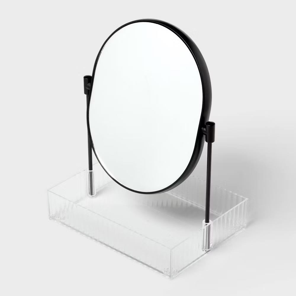 Clear Ribbed Acrylic Tray with Black Mirror