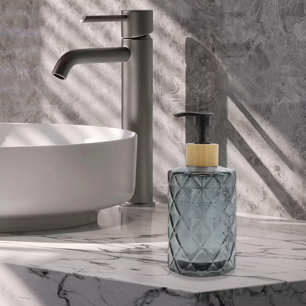 Reusable Round Bottom Diamond Pattern Soap Dispenser 11.16oz 1 Pc - Image 4