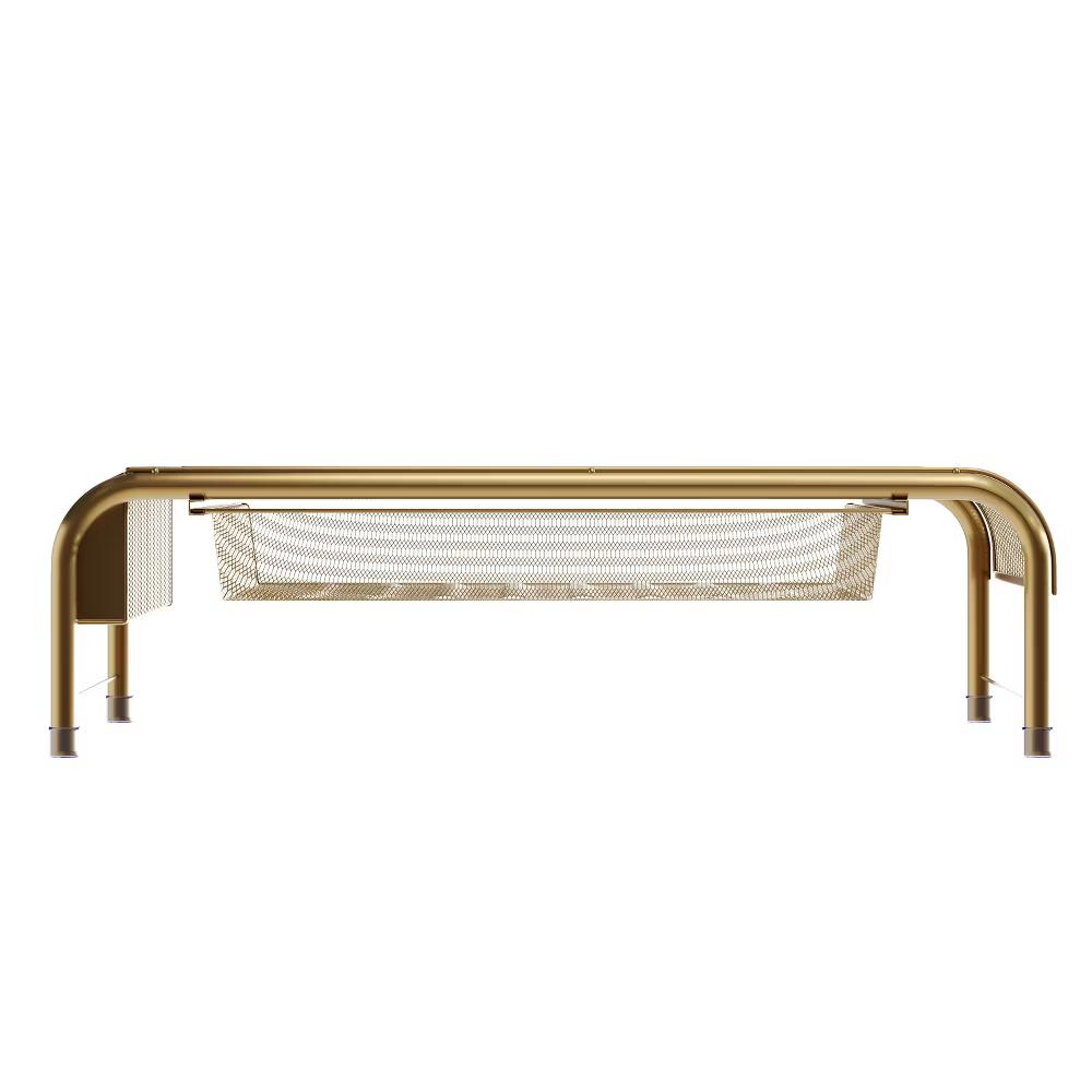 Martha Stewart Ryder Gold Mesh Metal Desktop Monitor Stand Riser with Organizer Drawer and Side Storage - Image 6