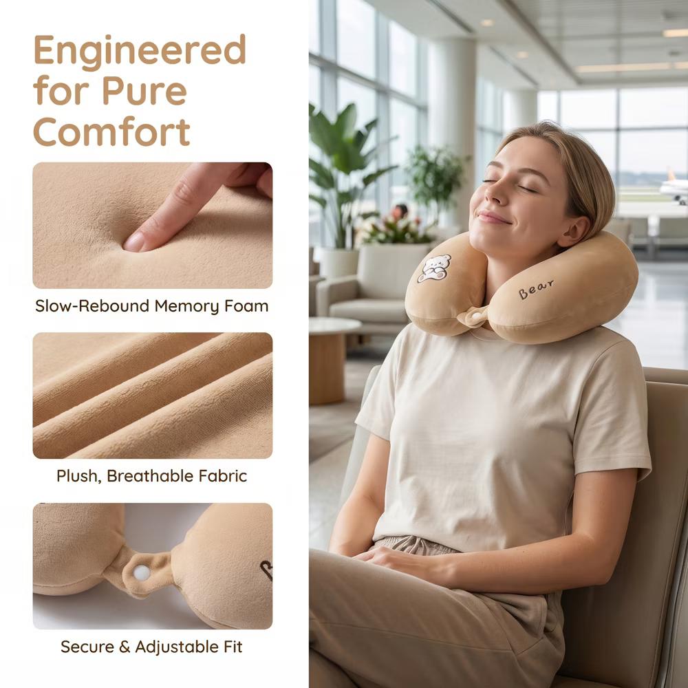 Cut Animal Pattern Memory Foam U-Shape Travel Lightweight Travel Neck Pillows 13x11in 1 Pc - Image 24
