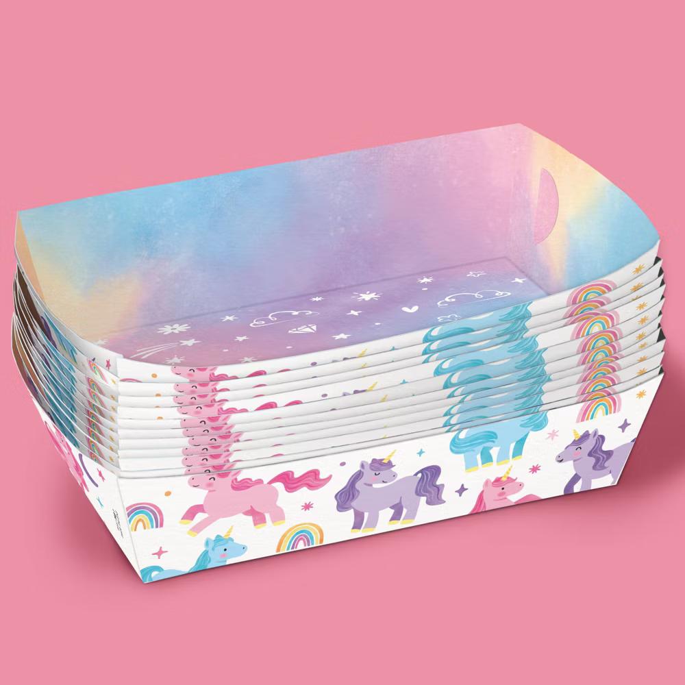 Unicorn Party Paper Food Trays, Disposable Food Boats for Rainbow Unicorn Birthday, Double-Sided Paper Meal Holders - 12 Ct - Image 5