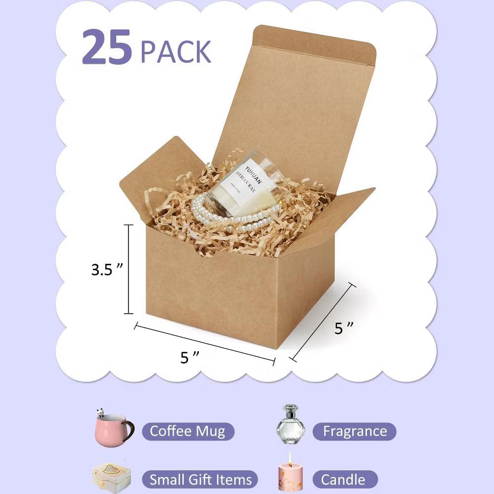 Brown Kraft Paper Gift Boxes 5x5x3.5 Inch 25 Pack with Lids Easy Assembly for Cupcakes Candles Jewelry Party Wedding - Image 5