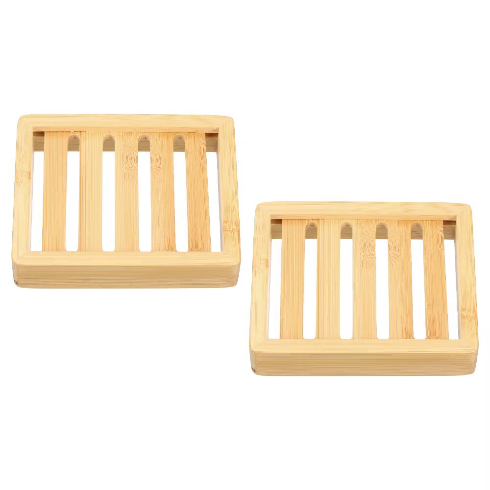 Natural Bamboo Self-Draining Rectangle Bathroom Soap Dish - Image 3