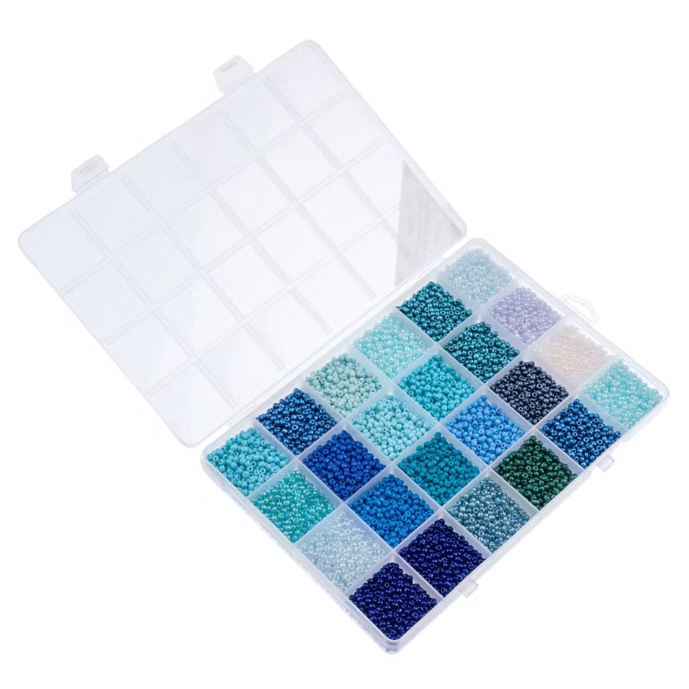 12500pcs Assorted Glass Seed Beads 8/0, 24 Colors Blue Serenity Palette Round Bead for DIY Crafts Jewelry Making Bead Box - Image 8