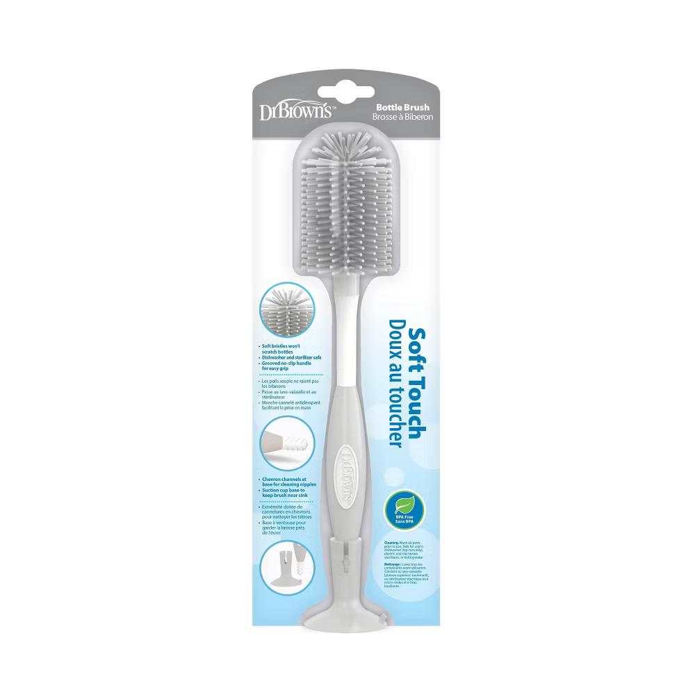 Dr. Brown's Soft Touch No Scratch Baby Bottle Cleaning Brush with Stand - Gray: BPA-Free Plastic, Silicone - Image 7