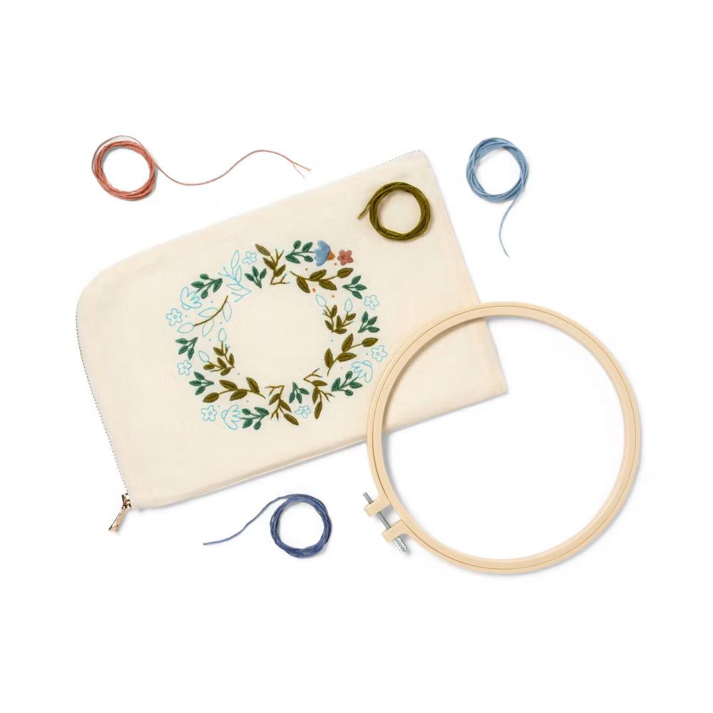 Embroidery Pouch Kit - Craft Activity Kit with Floss & Needle, Art & Design Theme, Adult Knitting Set - Image 3