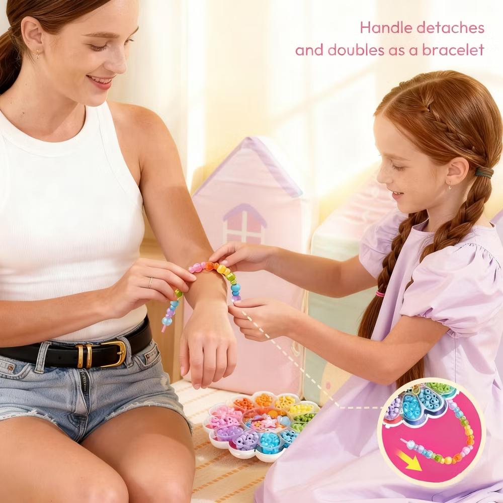 Klever Kits Jewelry Making Kit for Kids, 350+ Colorful Beads and Flower Case, DIY Bracelet Arts & Crafts, Birthday Christmas Gift for Girls Ages 3