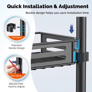 4-Tier Shower Caddy, Adjustable Tension Pole (47-121 Inches), Rustproof Freestanding Bathroom Organizer for Shampoo, Towels, Bathtub Storage