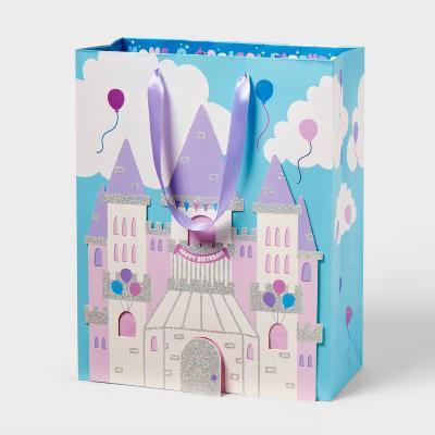 Medium Castle Birthday Gift Bag Blue/Purple - Image 3