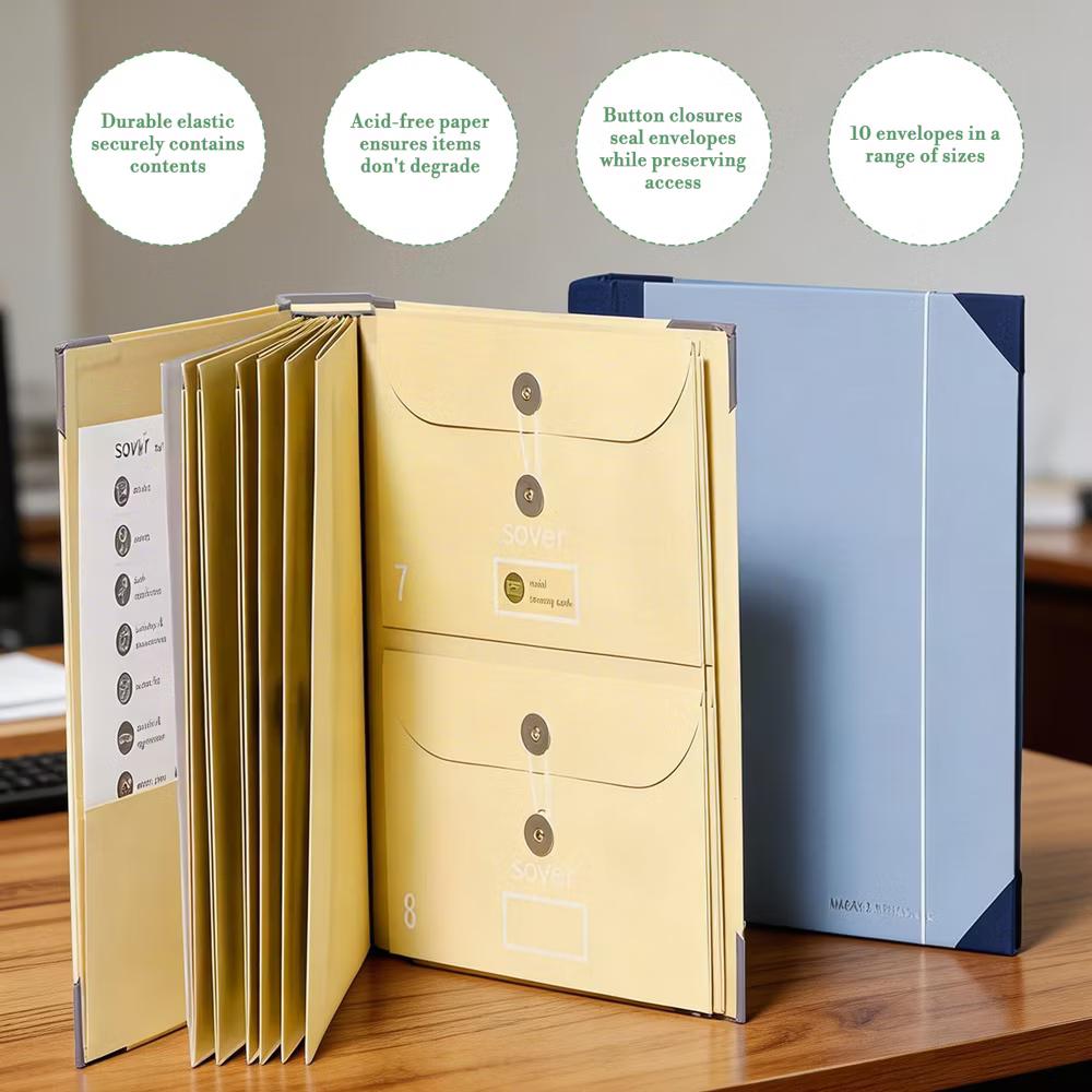 10-Pocket Expanding File Folder Organizer – A4/Letter Size Accordion Document Holder with Elastic Closure & Labels – Durable Acid-Free Paper - Image 6