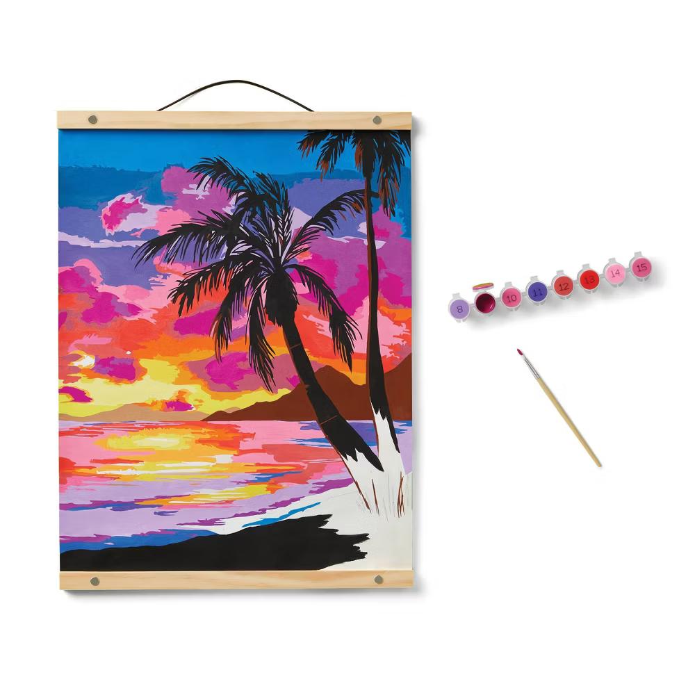 Paint by Number Kit Tropical Beach Scene - Adult DIY Art, Acrylic Paints, Fabric, Brush Included - Image 3