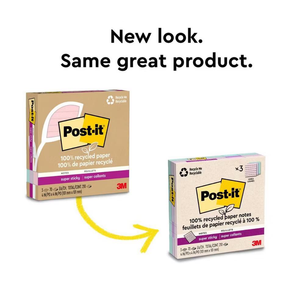 Recycled Super Sticky Notes 4"x4" Pastels: 100% Recycled Paper, 0.3 Inch Rule, Multicolored, 210 Sheets - Image 13