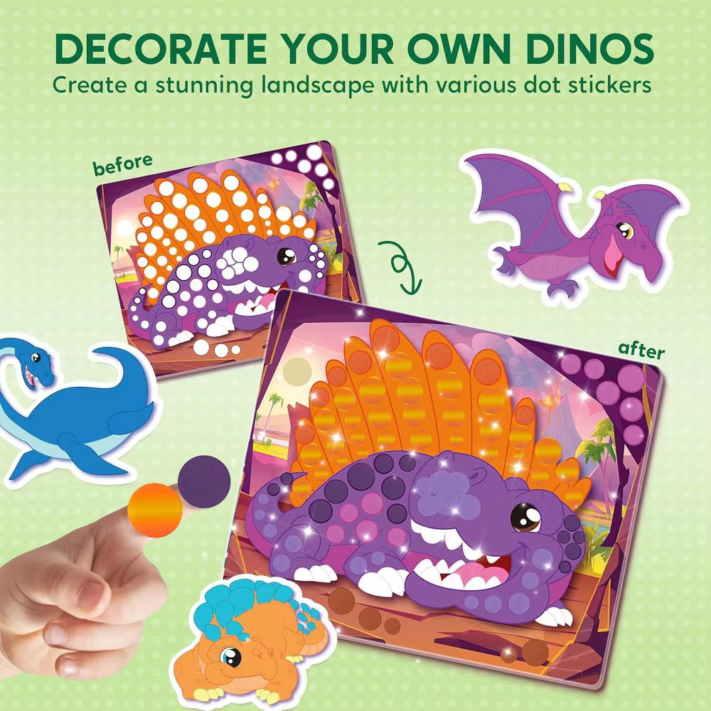 Dinosaur Dot Art Kit for Kids Ages 3-7, No Mess Sticker Arts & Crafts, DIY Creative Activity, Christmas Birthday Gifts for Boys Girls - Image 5