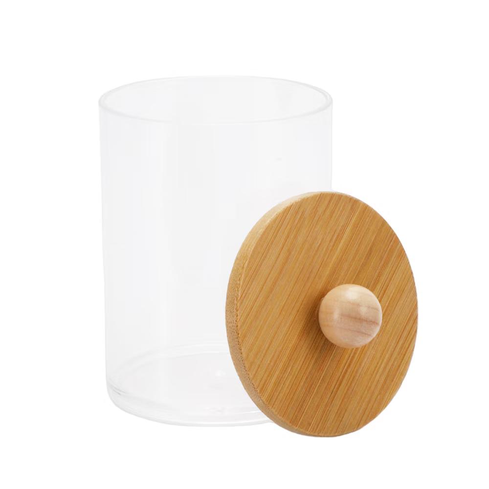 Acrylic Bamboo Wood Cotton Swab Jar Clear Wood Color 1 Pc - Image 5