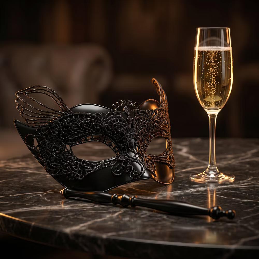 Handheld Masquerade Molded Venetian Plastic Eye Mask with Stick - Image 27