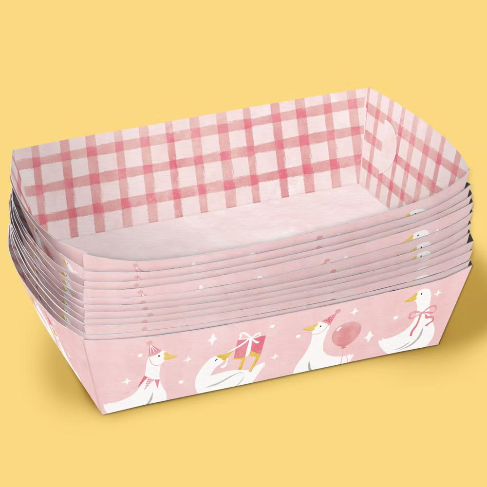 One Silly Goose Pink Paper Food Trays, Disposable Food Boats for Girl 1st Birthday Party, Double-Sided Paper Meal Holders - 12 Ct - Image 3