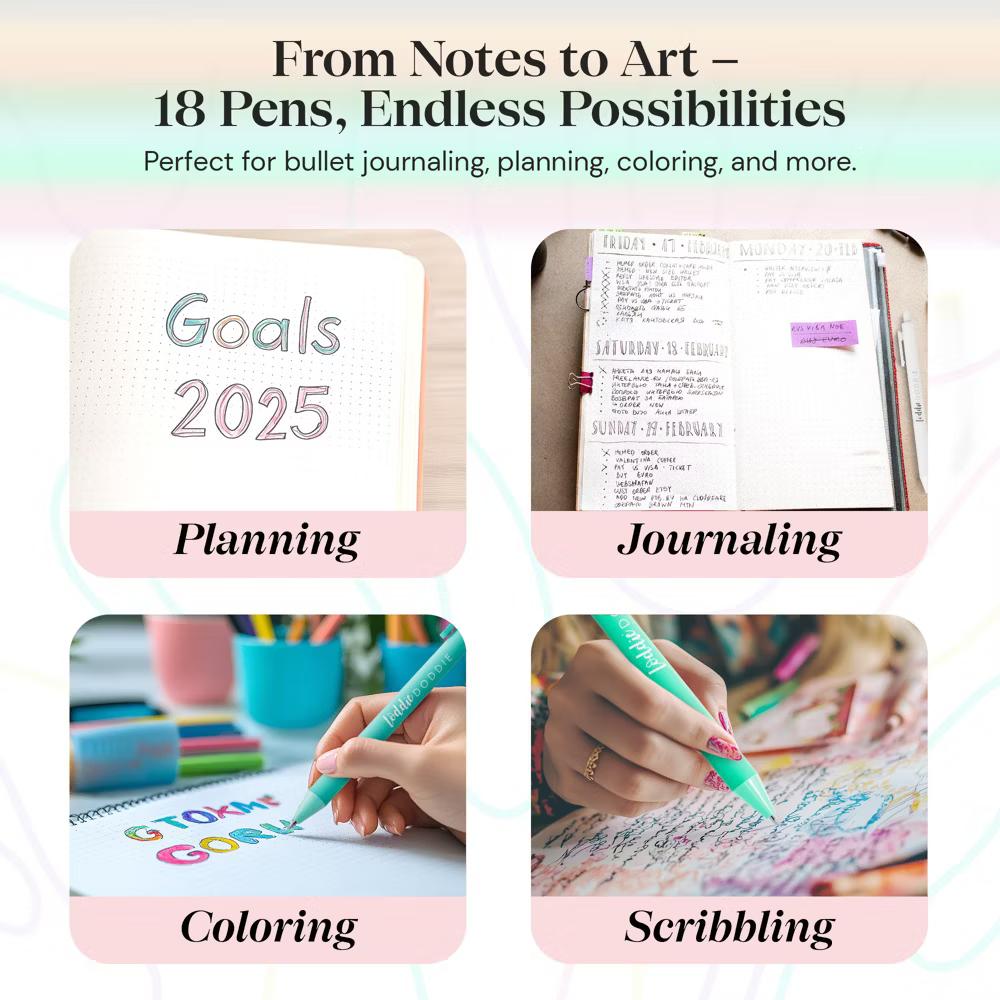 18ct Satin Barrel Retractable Gel Pens - Pastel Colors