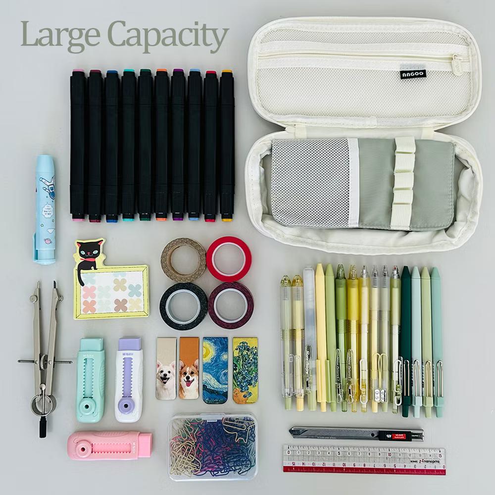 Large Capacity Pencil Case, Expandable Pencil Pouch for Stationery Tools, Pistachio Green - Image 3