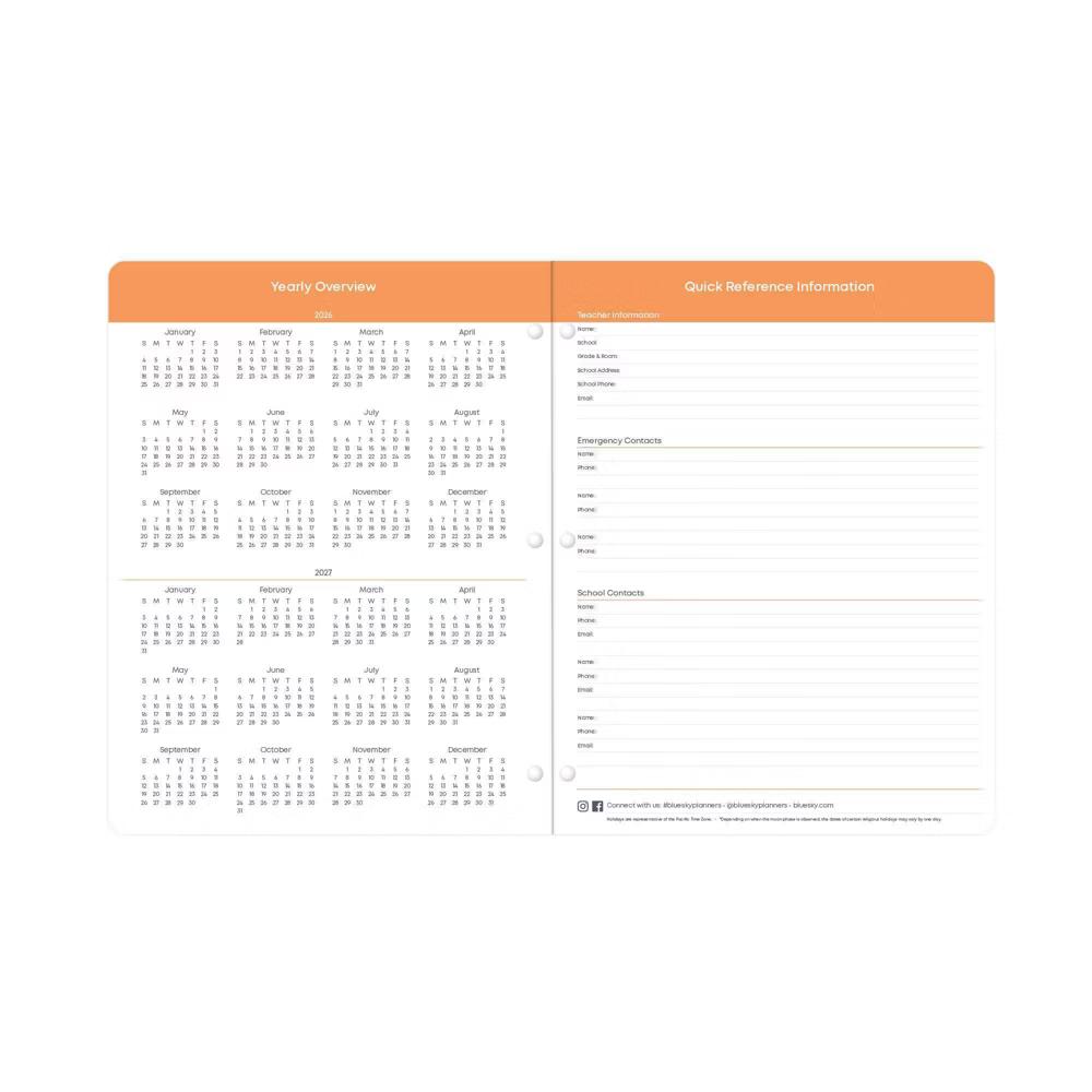 Blue Sky 8.5"x11" 2026-2027 Monthly Teacher Planning Calendar Rio Green - Image 3