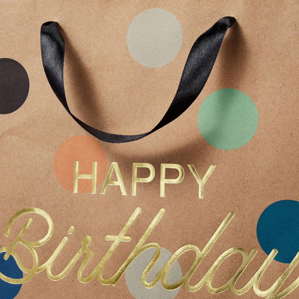 "Happy Birthday" Dots on Kraft Medium Gift Bag - Multicolor Polka Dot, 10" 12.75" 5", Classic Pattern - Image 2