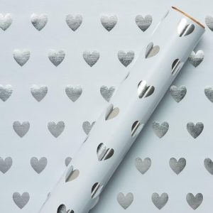 20 Sq Ft Hearts Pattern Gift Wrapping Paper Silver