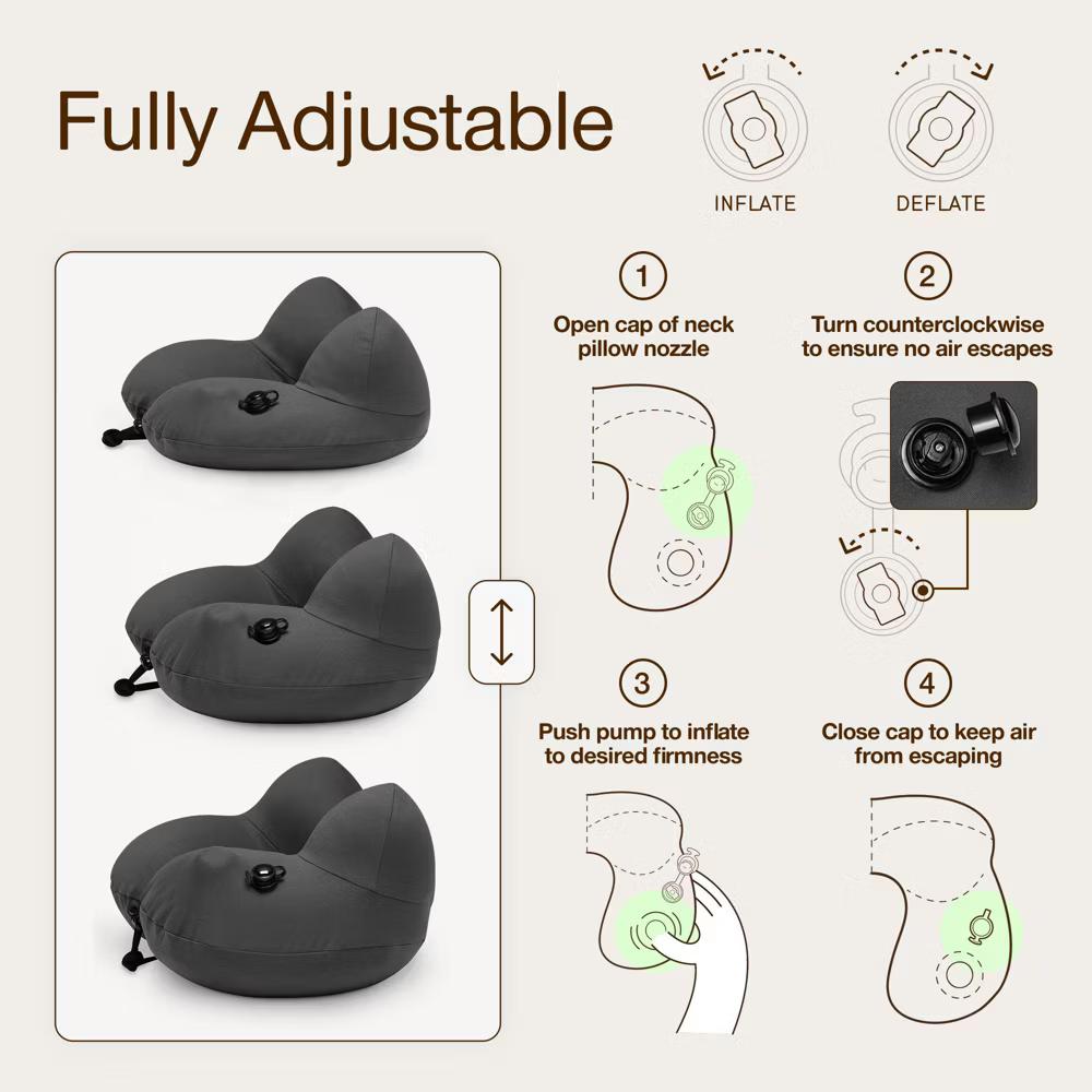 Coop Sleep Goods AirJustable Travel Neck Pillow, Inflatable, Adjustable Support, Memory Foam Travel Pillow with Washable Cover - Image 7