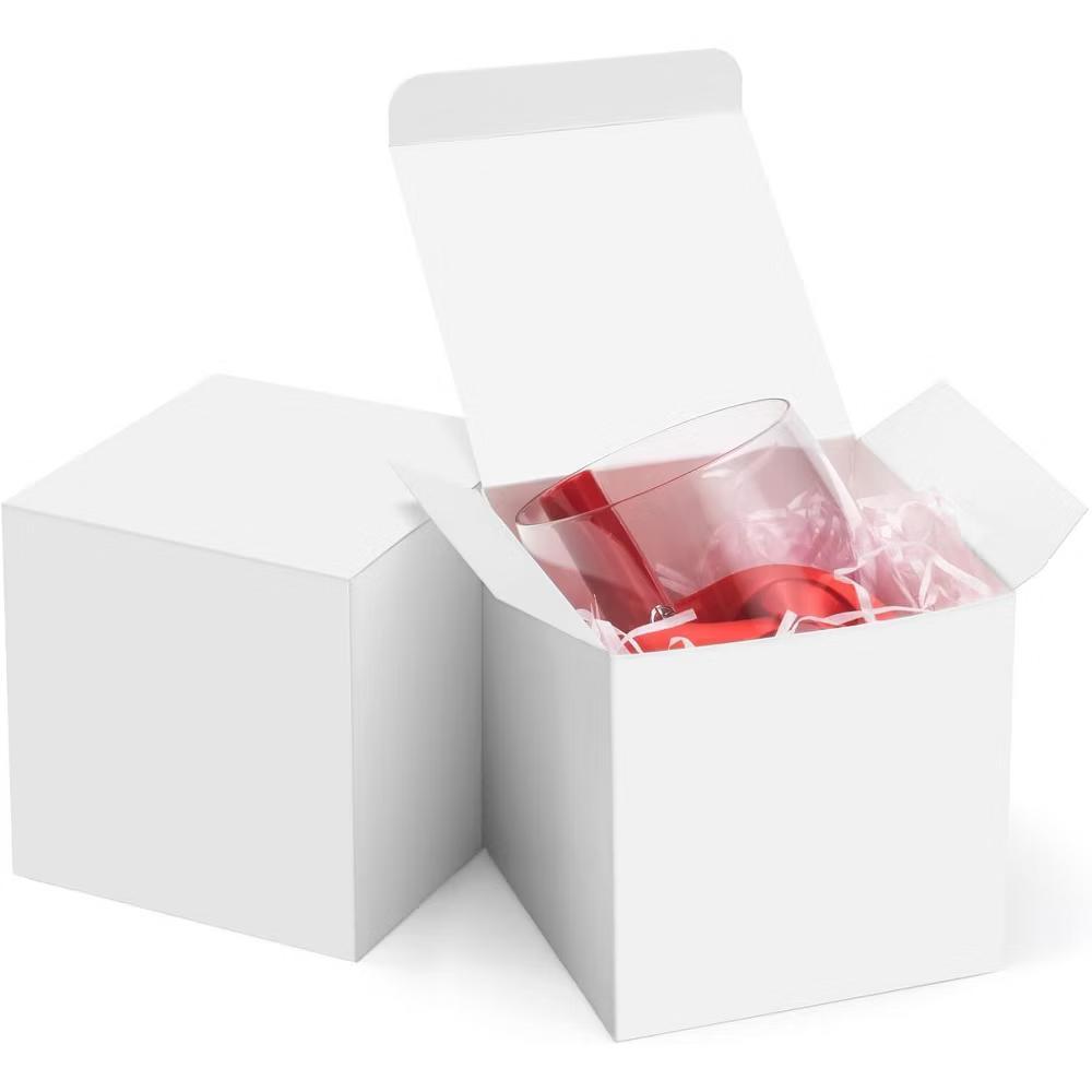 50 Pack 4x4x4 Inch White Paper Gift Boxes with Lids Recycled Cube Kraft Boxes for Cupcakes Cookies Crafts Easy Assemble - Image 2