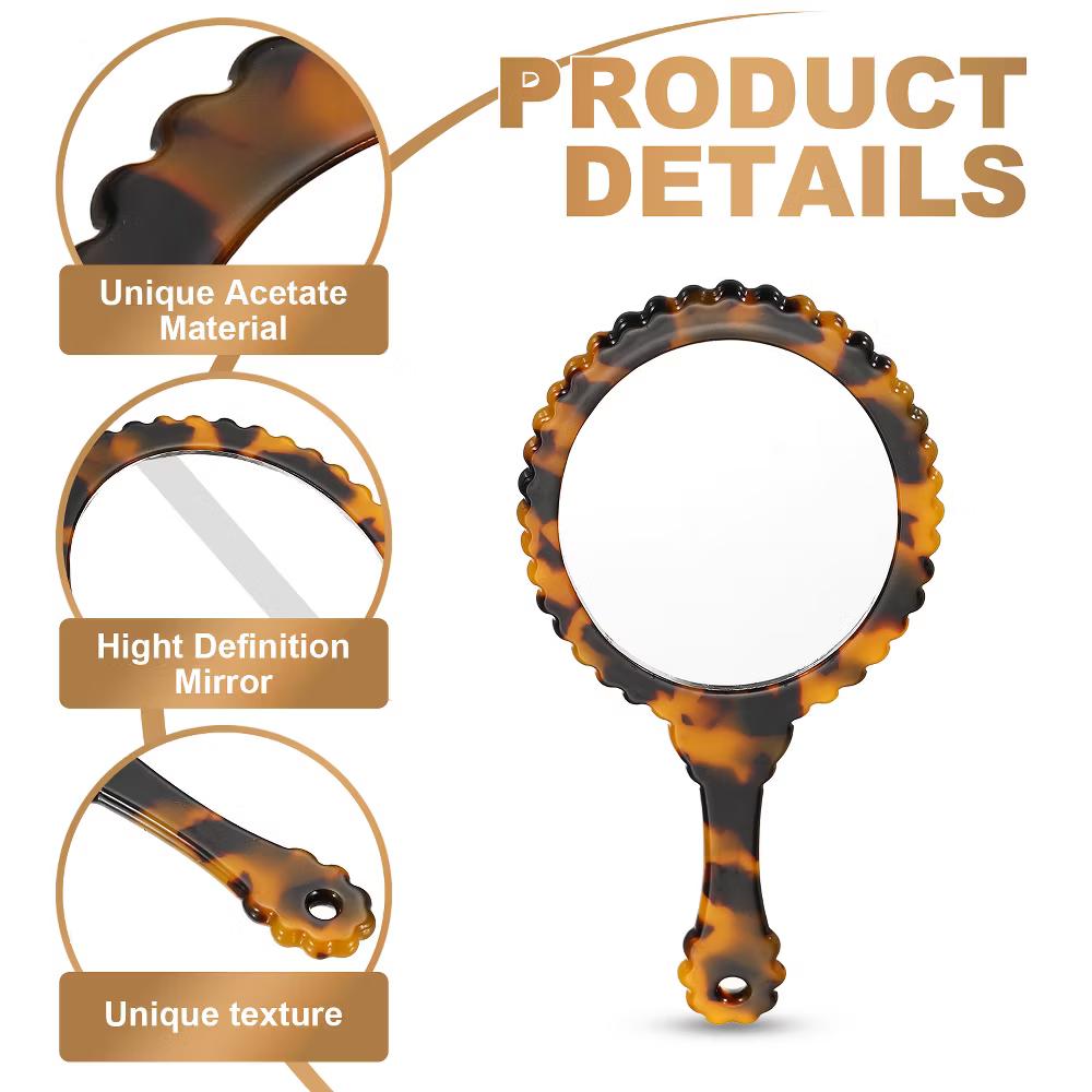 Oval Vintage Acetic Acid Handle Cosmetic Travel Hand Held Mirror - Image 3