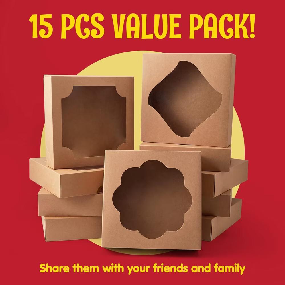 15 Pcs Kraft Bakery Boxes with Stickers, Perfect for Cakes, Pies, Cookies, Muffins, Thanksgiving & Christmas - Image 2