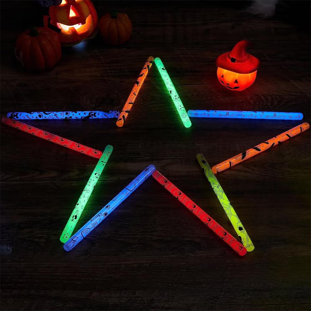 Halloween Party Favors 24 Pcs Glow Sticks Hanging Wands for Kids Gift Halloween Goody Bag Filler Classroom Prize (8 Different Patterns/6 Colors)