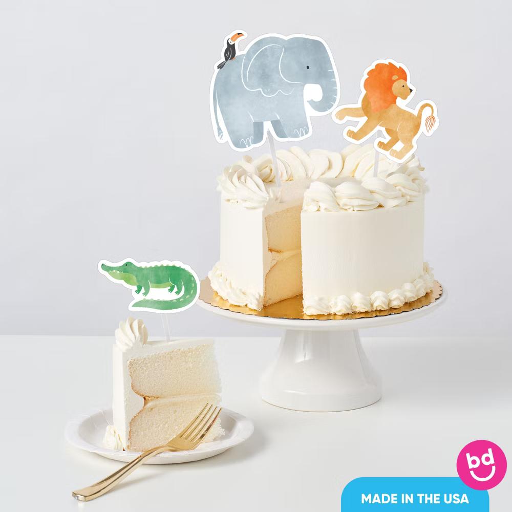 Safari Animals Cake Topper Set, Zoo Jungle Birthday Party Decorations with Lion, Elephant and Crocodile Designs – 3 Count - Image 4