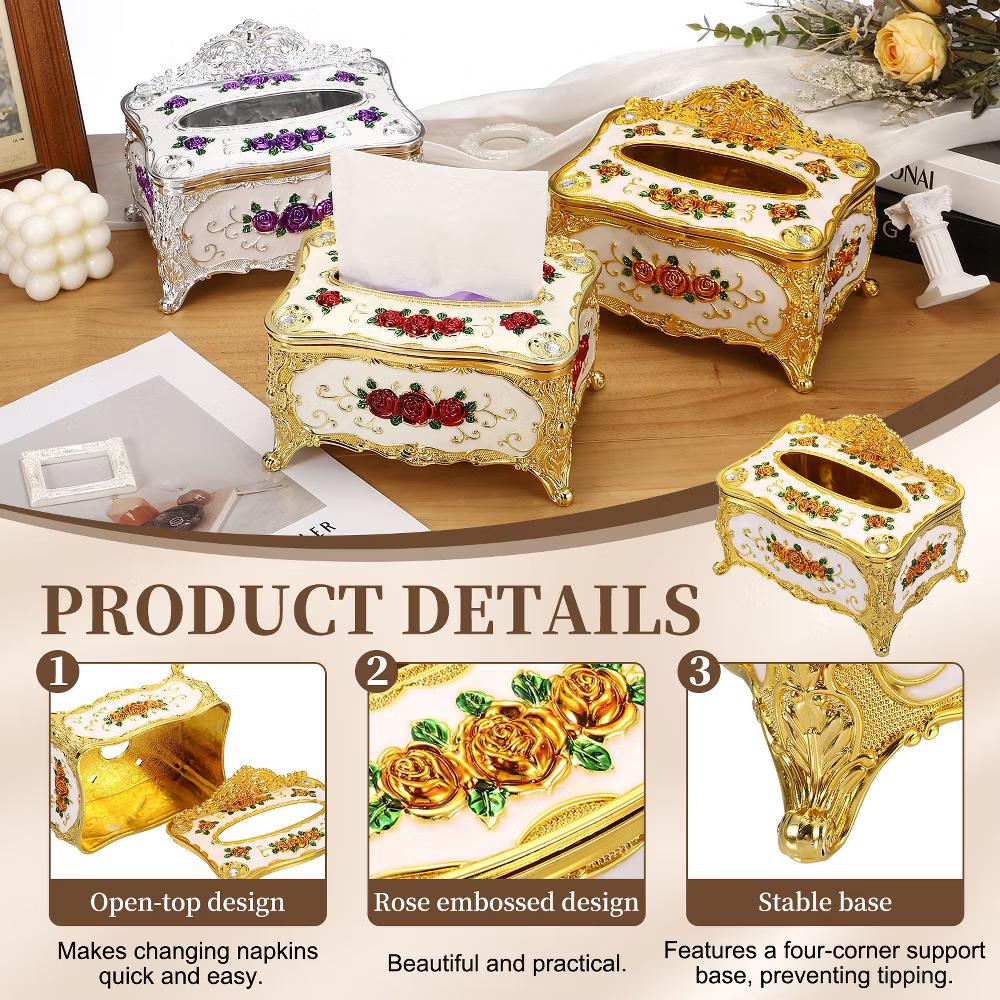 Luxurious Rose Tissue Box Rectangular Plastic Napkin Box Vintage Tissue Paper Holders - Image 10